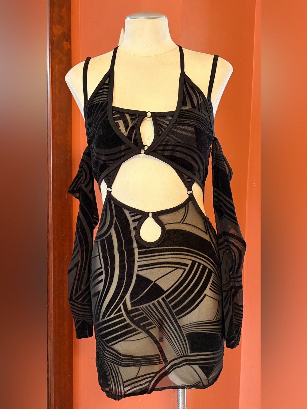 PrettyLittleThing black cut-out abstract mini dress